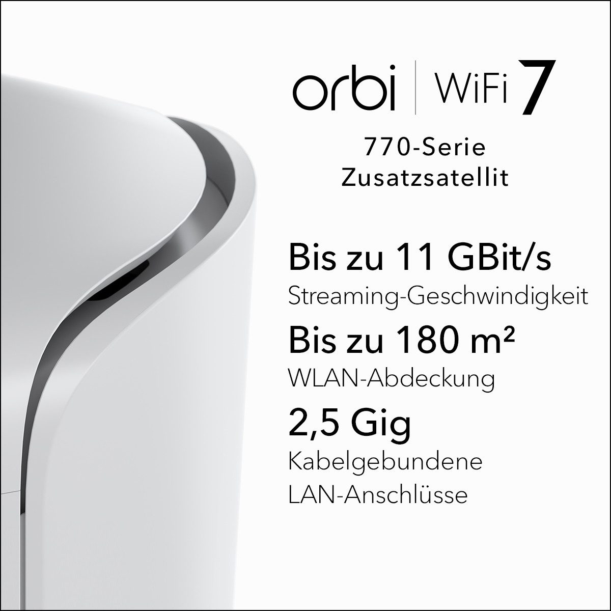 NETGEAR Orbi 770 RBE770 WiFi 7 Mesh-Repeater Tri-Band - WLAN-Repeater, zusätzliche WLAN-Abdeckung bis zu 180 m²