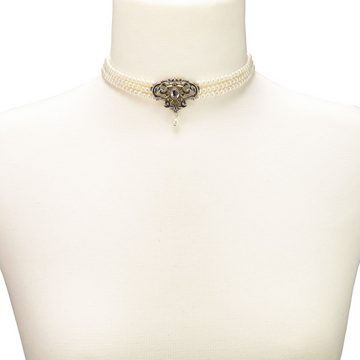 Alpenflüstern Collier Trachten-Perlen-Kropfkette Ophelia (creme-weiß), - nostalgische Trachtenkette, eleganter Damen-Trachtenschmuck, Dirndlkette