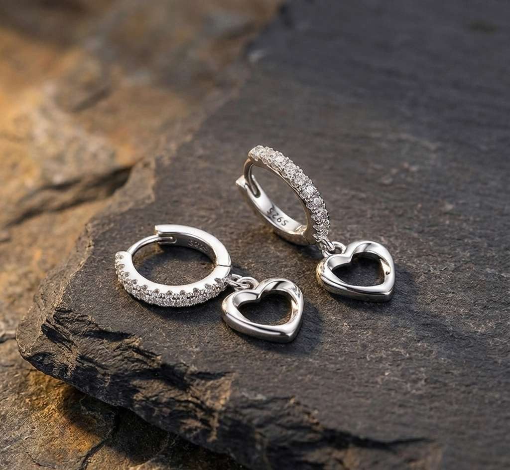 Taffstyle Paar Creolen Damen Ohrringe 925 Sterling Silber Zirkonia Herzanhä günstig online kaufen