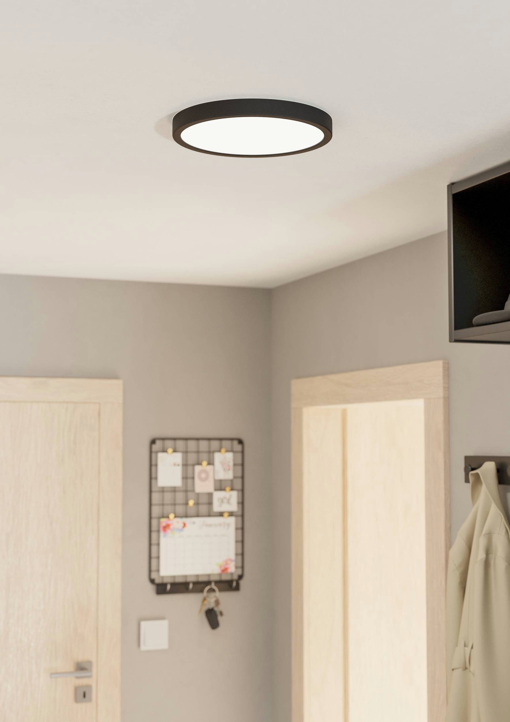 EGLO Aufbauleuchte Fueva 5 Deckenleuchte, Aufbaulampe, Metall und Kunststoff, Lampe, LED fest integriert, Warmweiß, Ø 28,5 cm, Aufbauleuchte, Deckenlampe, Schwarz, Weiß, LED Aufbaulampe