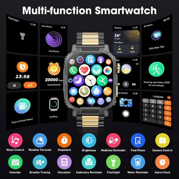 Mingtawn Militär Herren's Fitness-Tracker Annehmen/Tätigen von Anrufen Smartwatch (2 Zoll, Android/iOS), mit Herzfrequenz Blutsauerstoff Schlafmonitor Schrittzähler