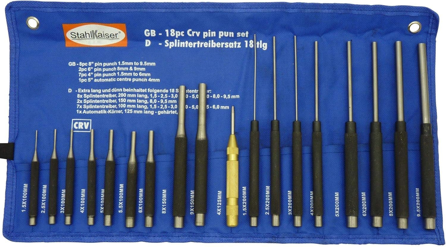 StahlKaiser Bohrer- und Bitset Stahlkaiser Splinttreibersatz Durchschläger 18 tlg