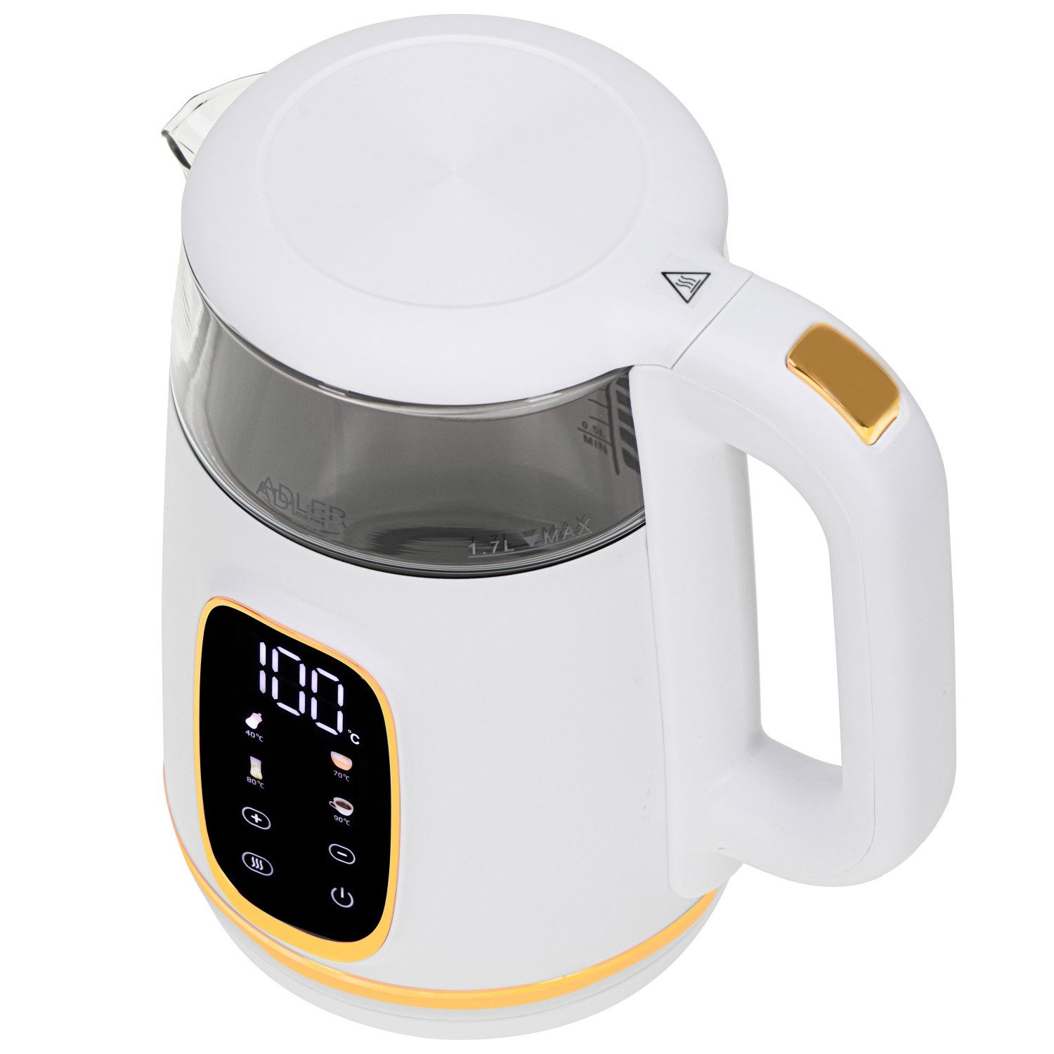 Adler Wasserkocher AD 1305 WG Wasserkocher 2200 W, 1,7 l, 2200 W, 5 voreingestellten Stufen (40–100 °C), Warmhaltefunktion