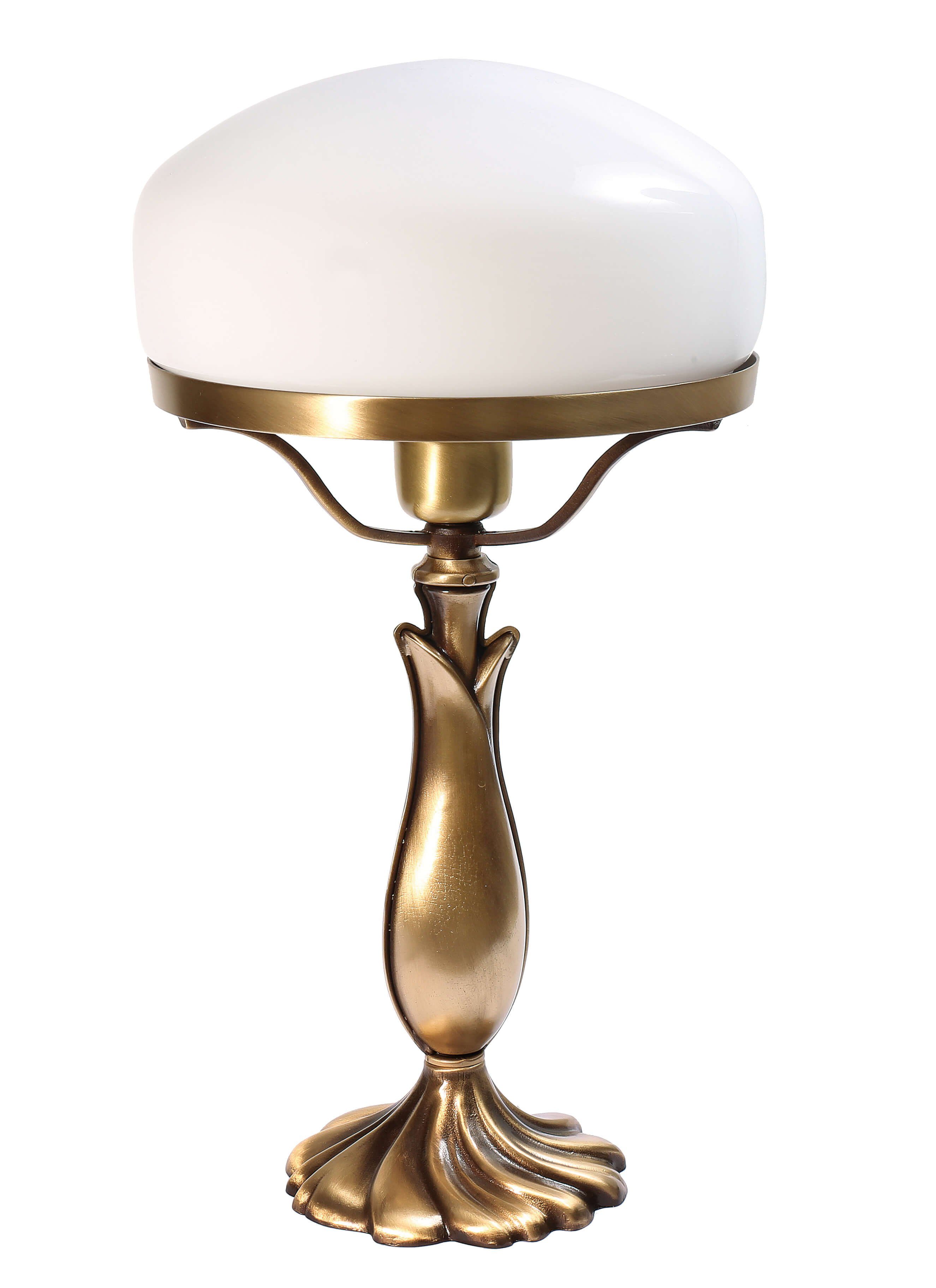 Licht-Erlebnisse Nachttischlampe TABLE LAMP, ohne Leuchtmittel, Tischleuchte Messingfuß bronziert Glas Bankerlampe Pilzlampe Lampe