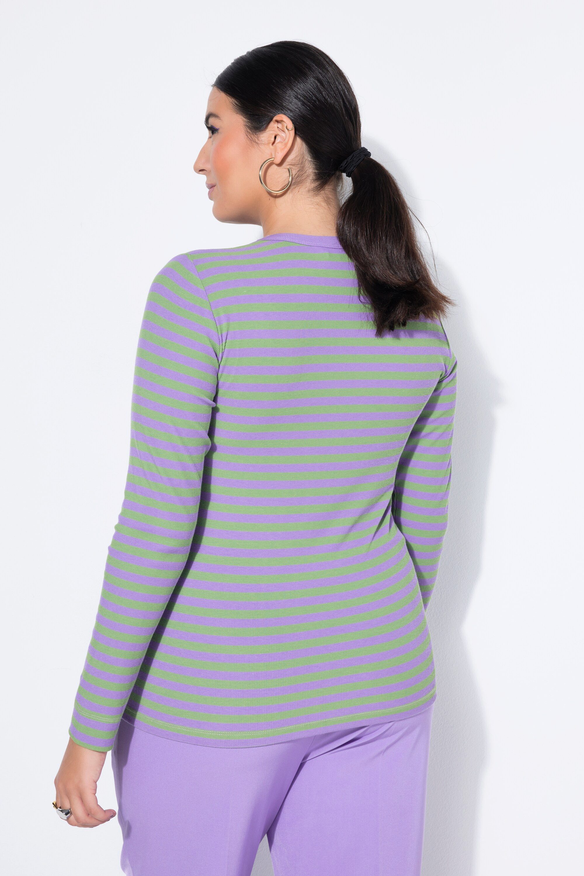 Studio Untold Longsleeve Shirt Slim Shape Ringel Rippjersey Langarm