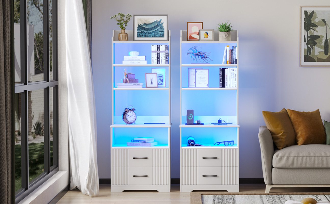 LVSOMT Nachttisch Bücherregalen mit LED, Steckdose günstig online kaufen