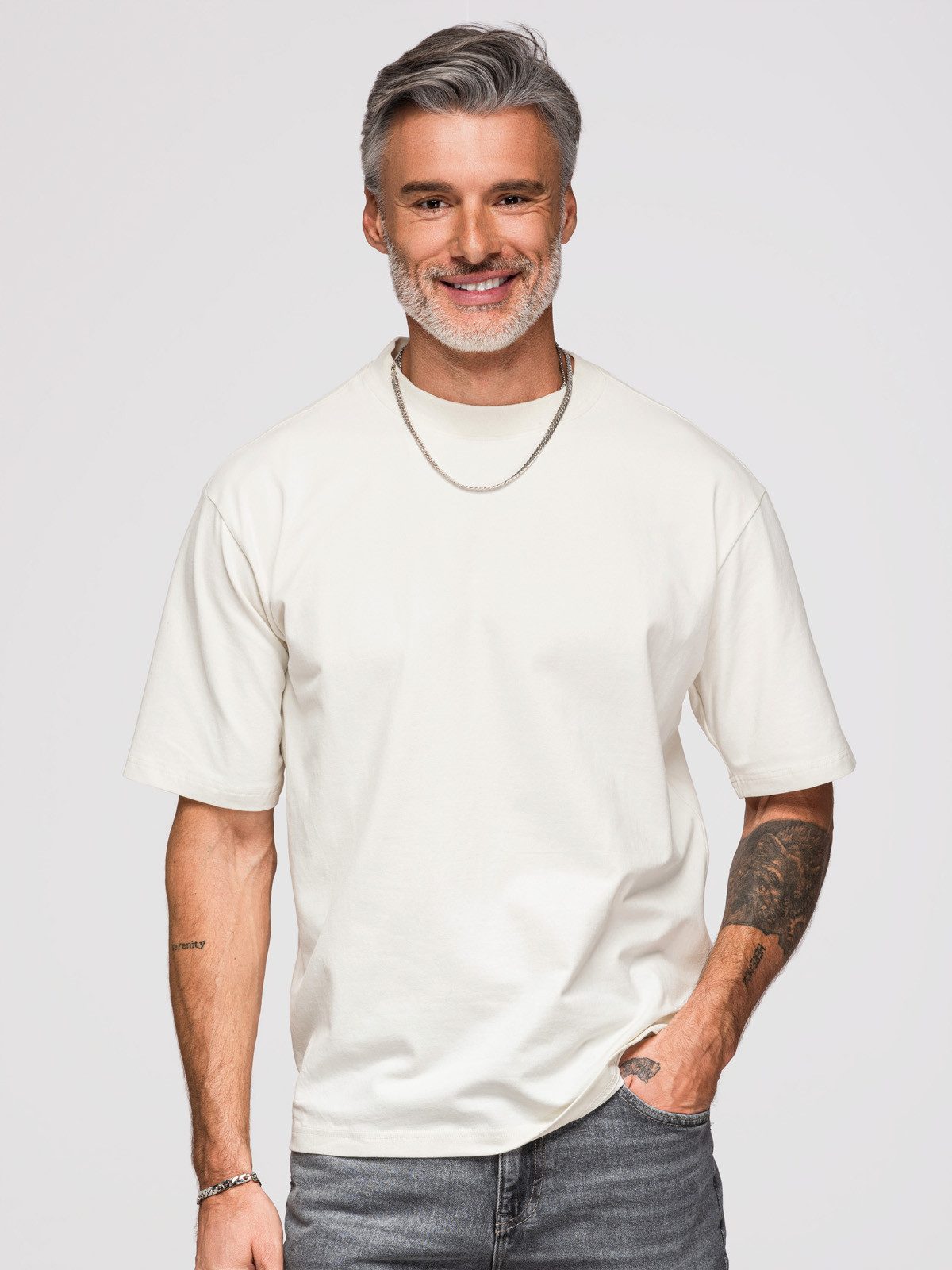 OMBRE Print-Shirt Herren Loose-Fit T-Shirt mit animal print Off white S (kein Set, 1-tlg) Loose Fit