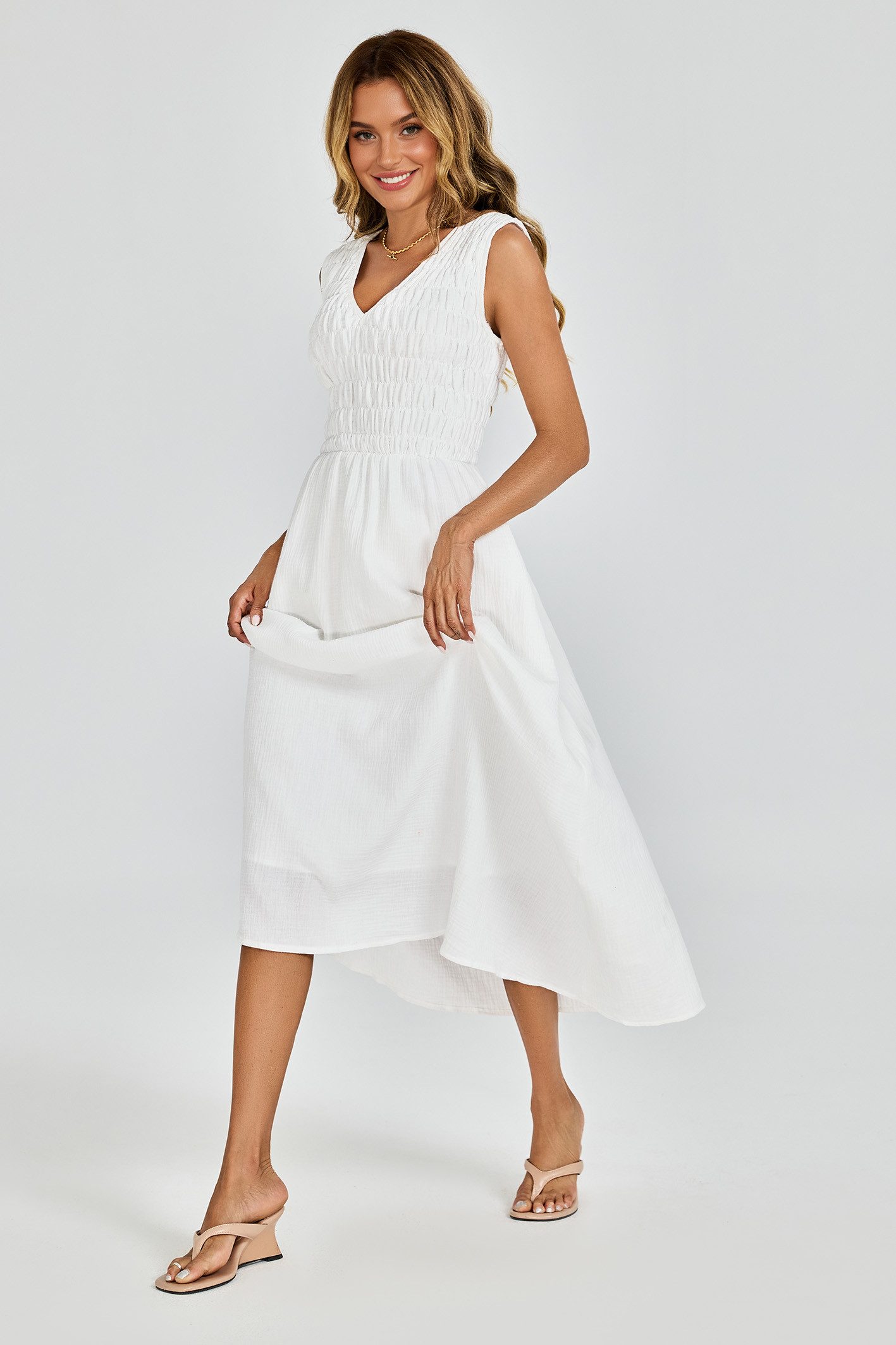 FS Collection Midikleid Damen Midikleid Sommerkleid Freizeitkleid Ärmelloses Baumwollkleid (XS (EU:36 / UK:8) · S (EU:38 / UK:10) · M (EU:40 / UK:12) · L (EU:42 / UK:14) · XL (EU:44 / UK:16) 100% Baumwolle, leicht und atmungsaktiv