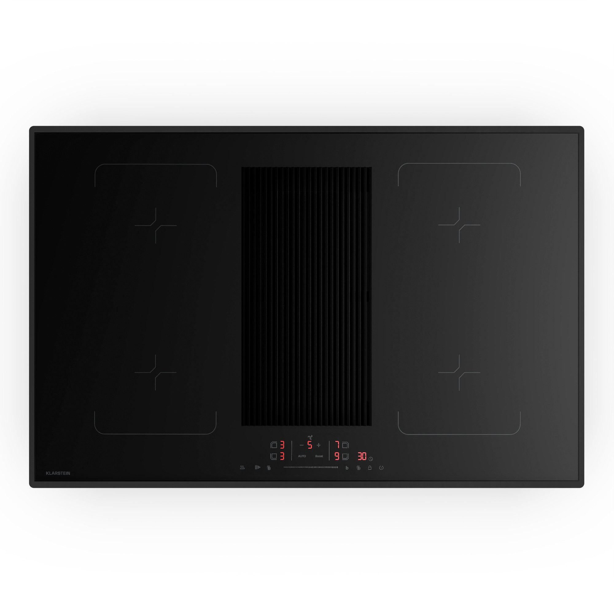 Klarstein Induktions-Kochfeld R474FF-S4-80 R474FF-S4-80, Induktionskochfeld mit Dunstabzug 4 Zonen 2 Flex 80cm Touch