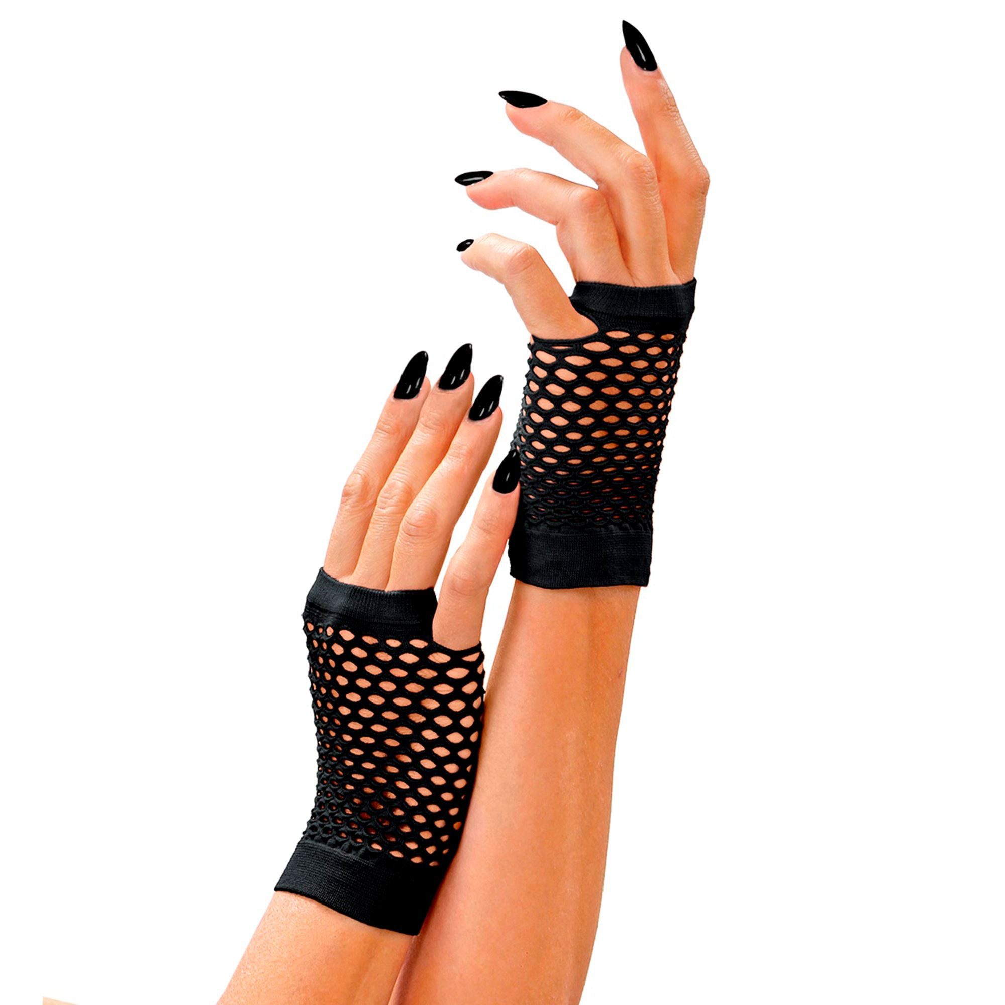 Widmann S.r.l. Kostüm Handschuhe Fingerlos Netz Schwarz