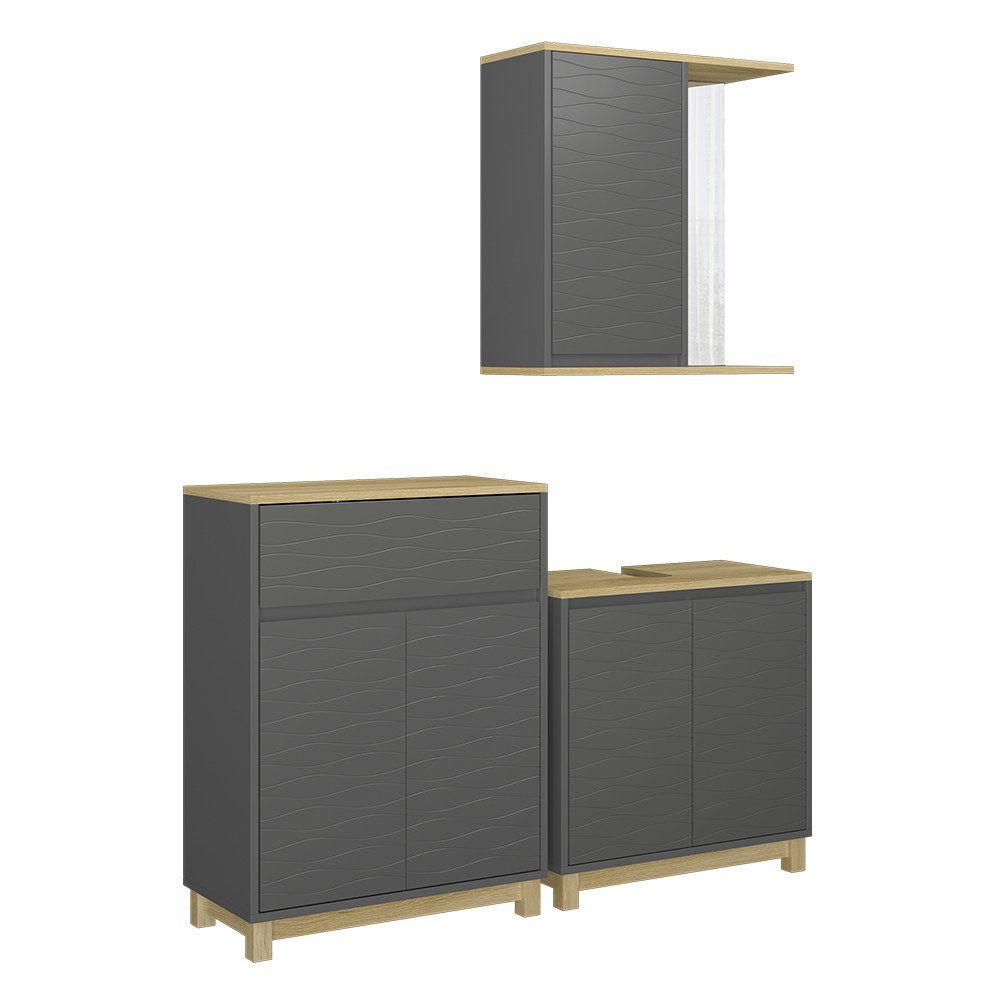 Badmöbel-Set Livia, Anthrazit/Eiche, 3 Teile, mit Badregal