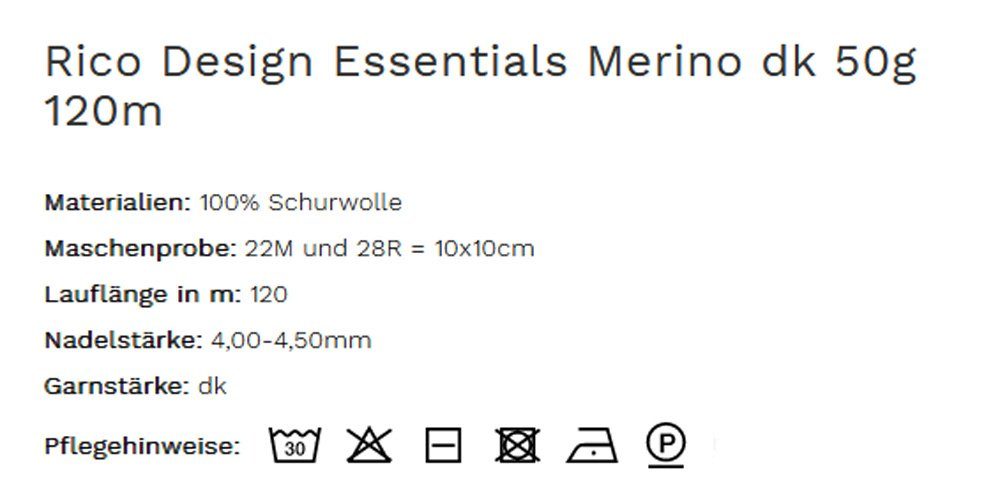 Rico Design Essentials Merino dk reine Merinowolle zum Stricken und Häkeln Häkelwolle, 120,00 m (50g Wolle, Strickwolle, Strickgarn, Handstrickgarn)