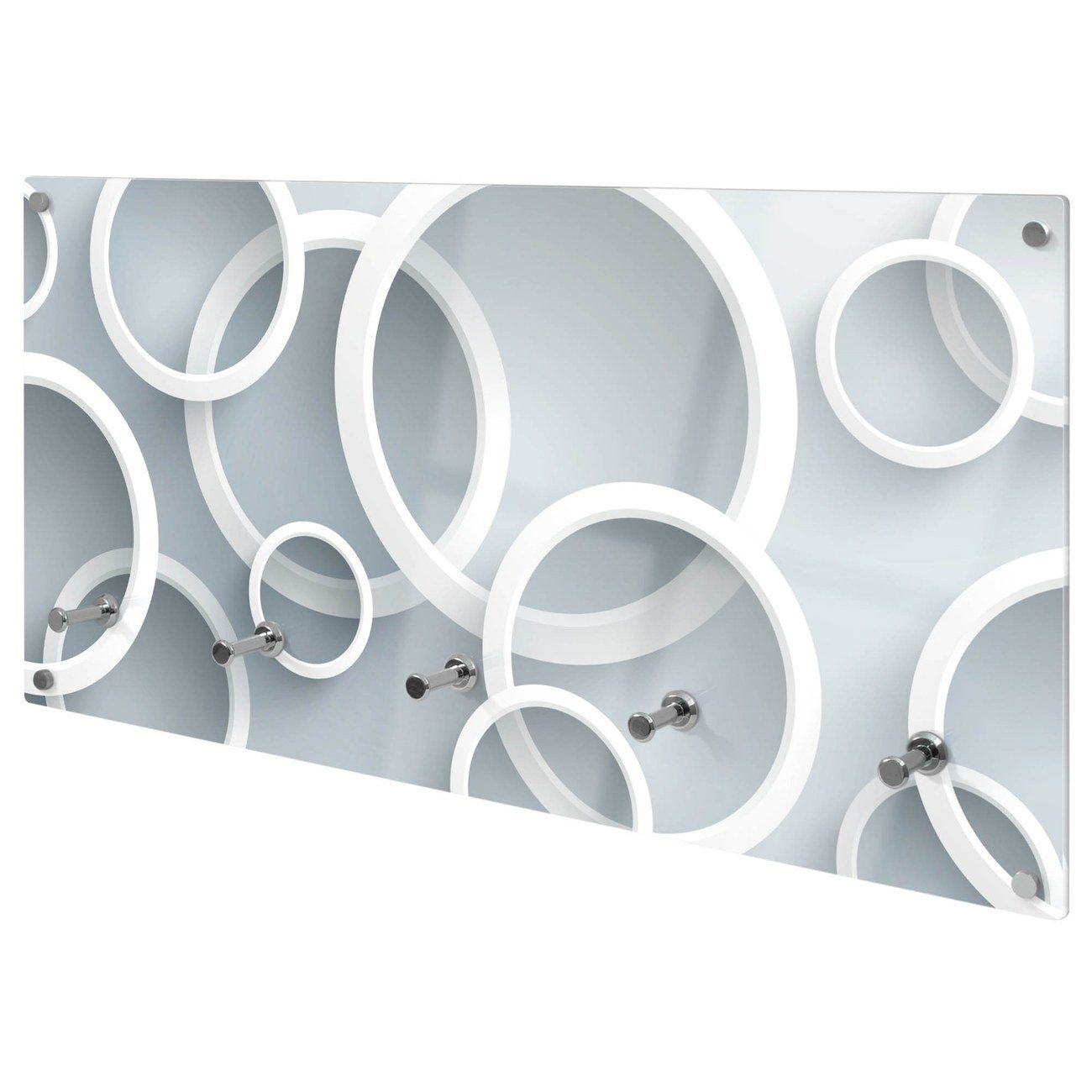 banjado Garderobenleiste Glas Weiße Ringe (Wandgarderobe, mit verchromten H günstig online kaufen