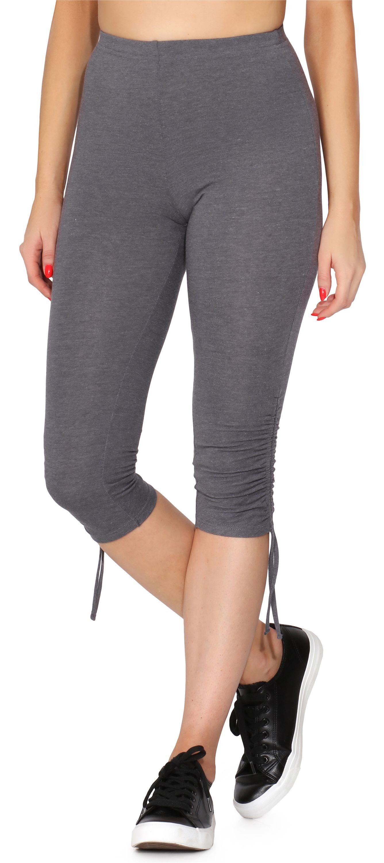 Merry Style Leggings Damen 3/4 Capri-Leggings mit Raffung aus Baumwolle MS10-380 (1-tlg) elastischer Bund Dunkelmelange