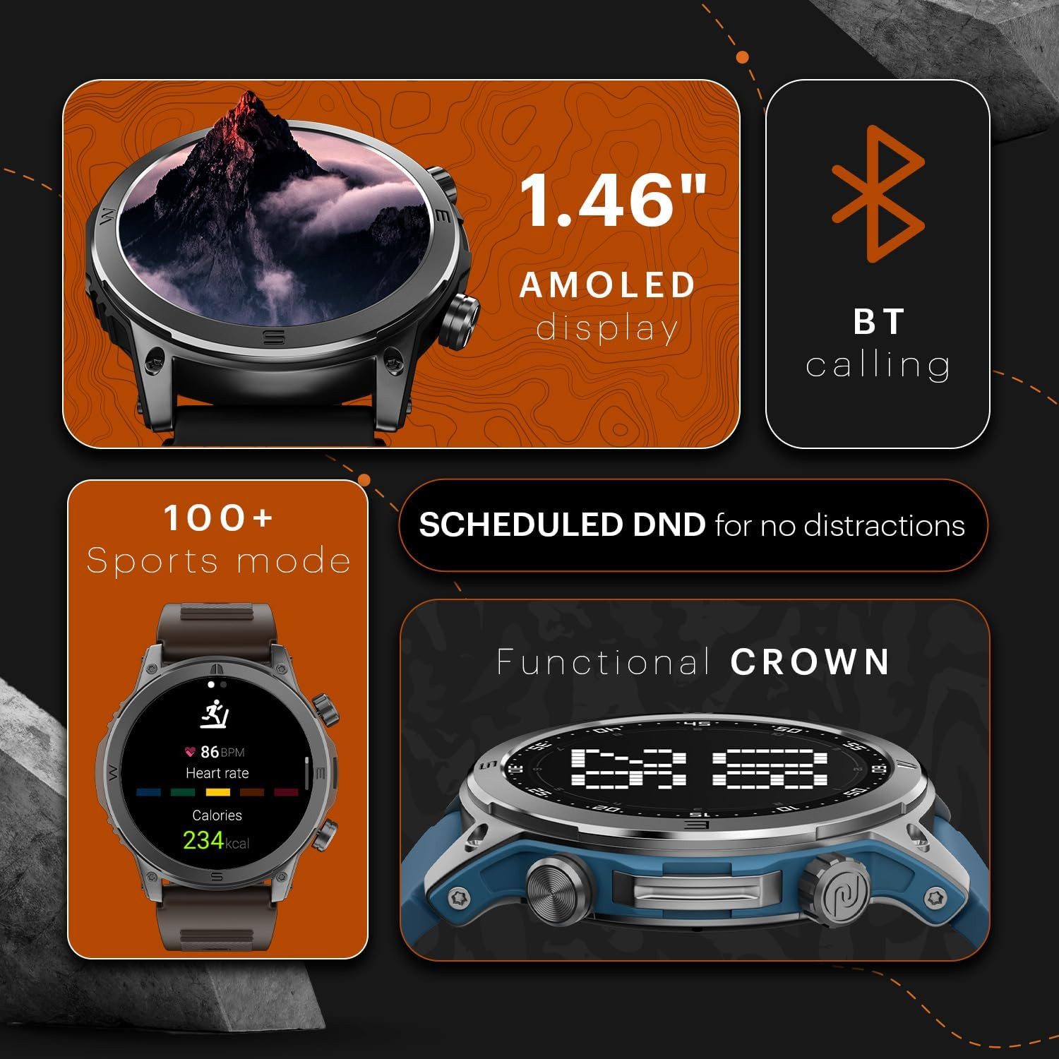 Noise Smartwatch (3,7 cm, Andriod ios), AMOLED ALWAYS-ON DISPLAY