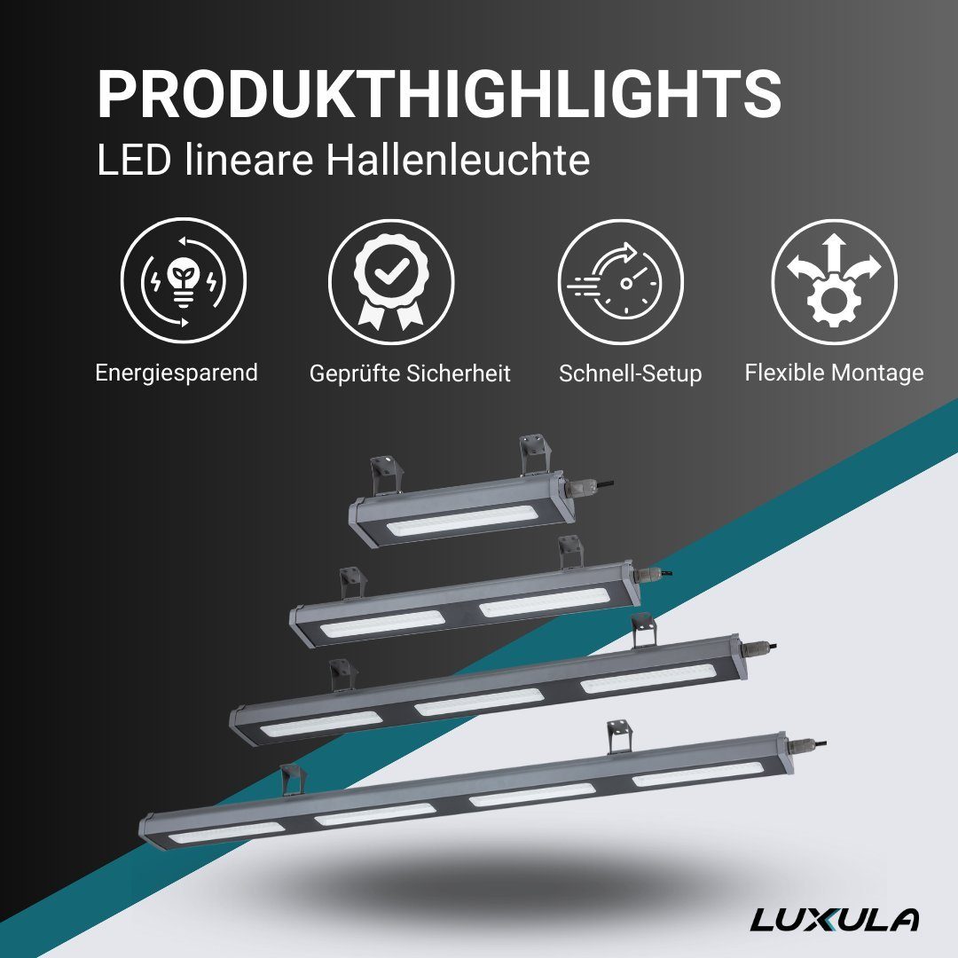 LED (5000K), fest Hallenleuchte Deckenleuchte Neutralweiß integriert, IP65, LUXULA TÜV-geprüft Werkstattleuchte, LED
