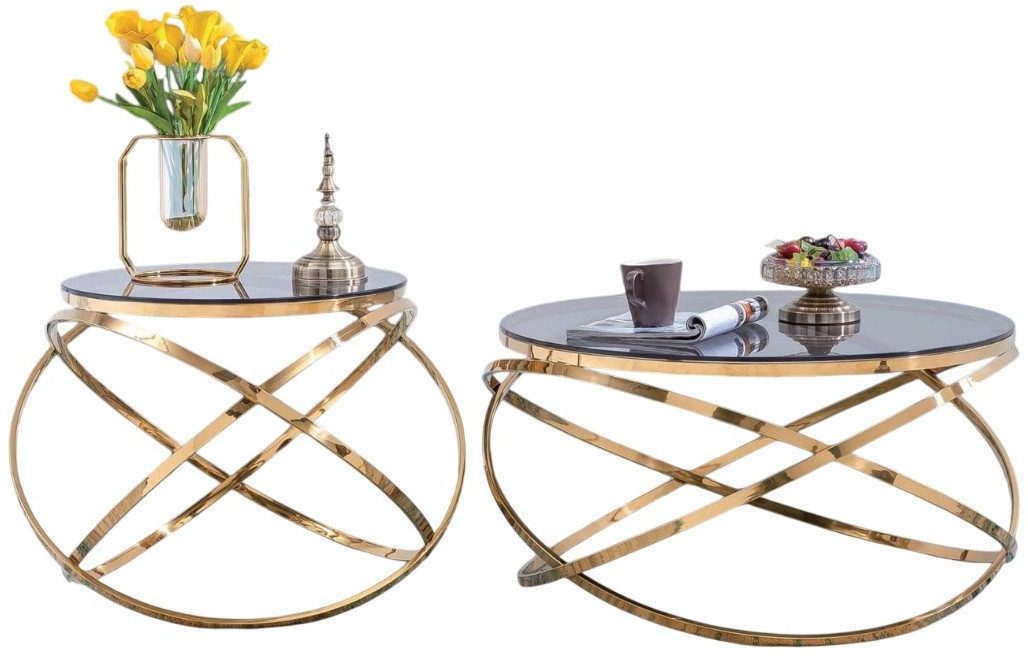 Glastisch Designer-Couchtisch und Beistelltisch aus Edelstahl und Glas