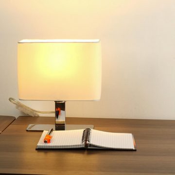 Licht-Erlebnisse Nachttischlampe MING, ohne Leuchtmittel, Tischleuchte Weiß Chrom E14 23 cm Stoff Modern Beleuchtung