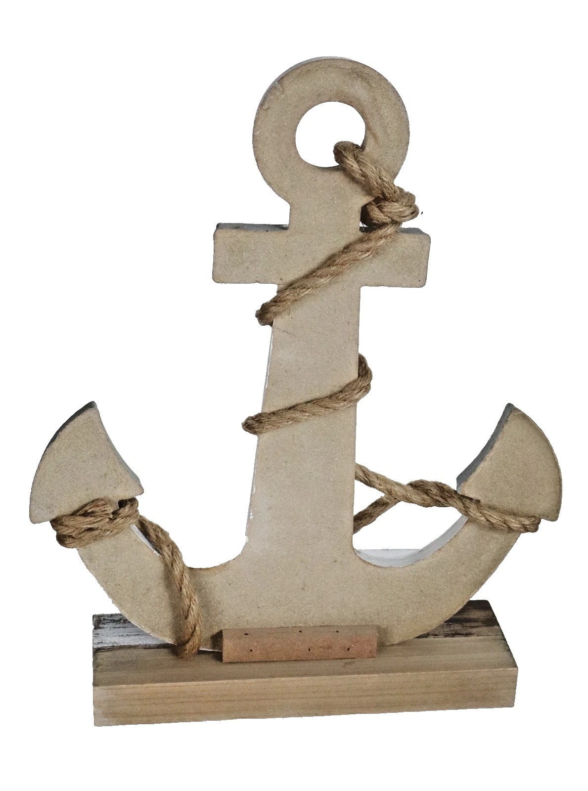 Kaufhaus le petit Dekofigur Deko Holz Anker mit Seil auf Sockel Maritim Schiff Boot Figur Skulptur, Schiffsanker Dekoskulptur Dekoobjekt