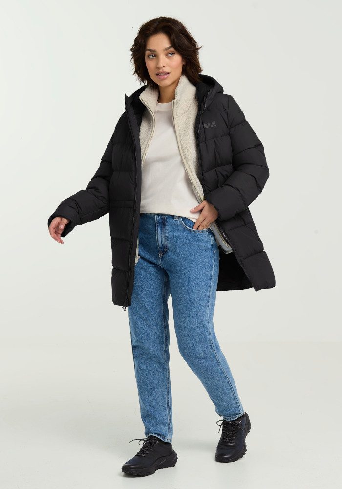Jack Wolfskin Daunenmantel FROZEN PALACE LONG JKT W RDS mit Kapuze, wärmeisolierende Daunenfüllung, winddicht