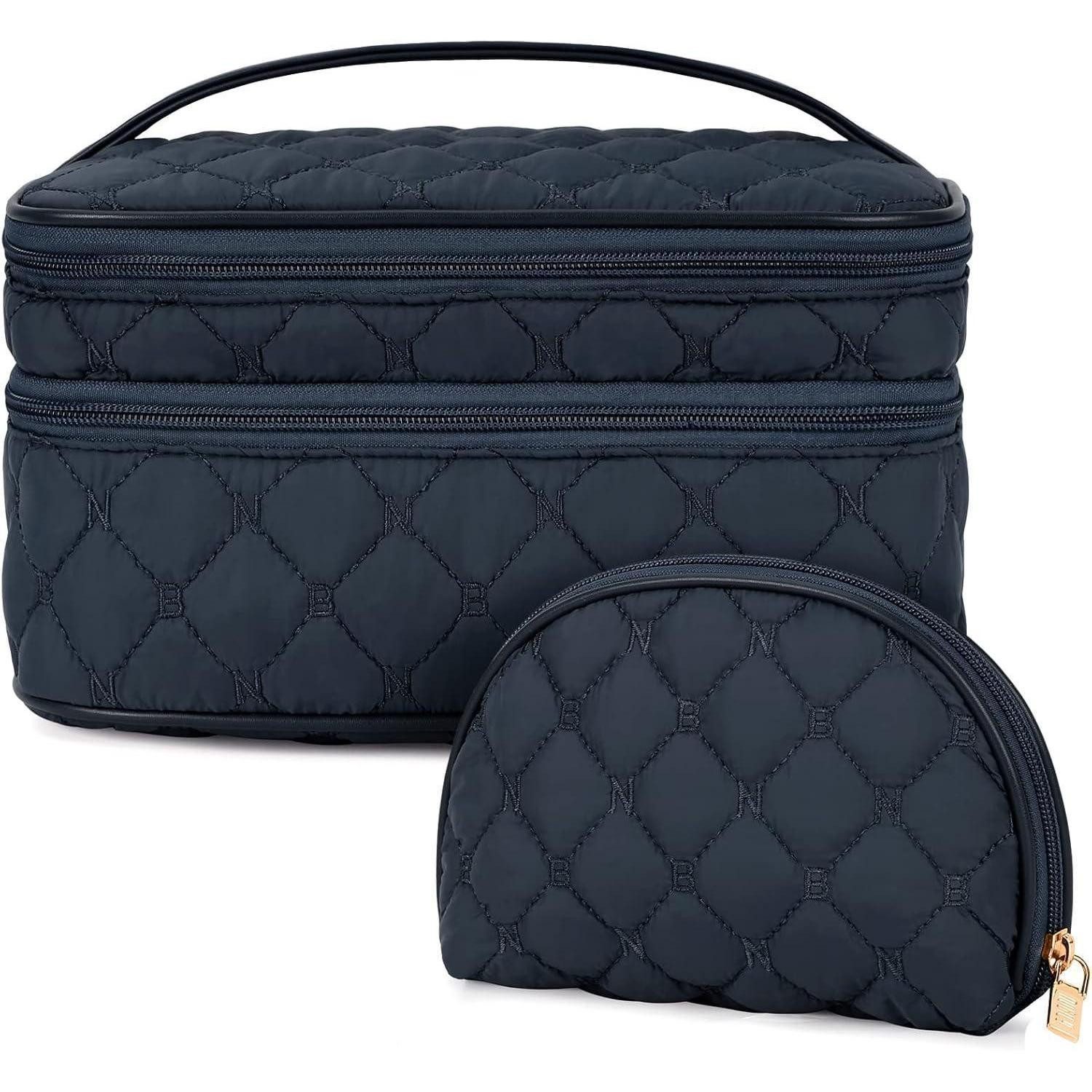 LuxusKollektion Kosmetiktasche Kosmetiktasche Damen Doppelschicht Groß Wasserdicht Blau Makeup Reise