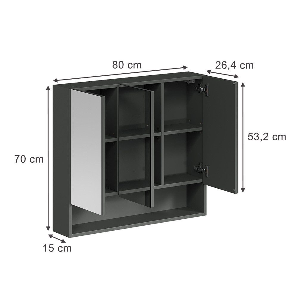 Vicco Badezimmerspiegelschrank Willow, Artisan/Anthrazit, 80 x 70 cm (1-St)