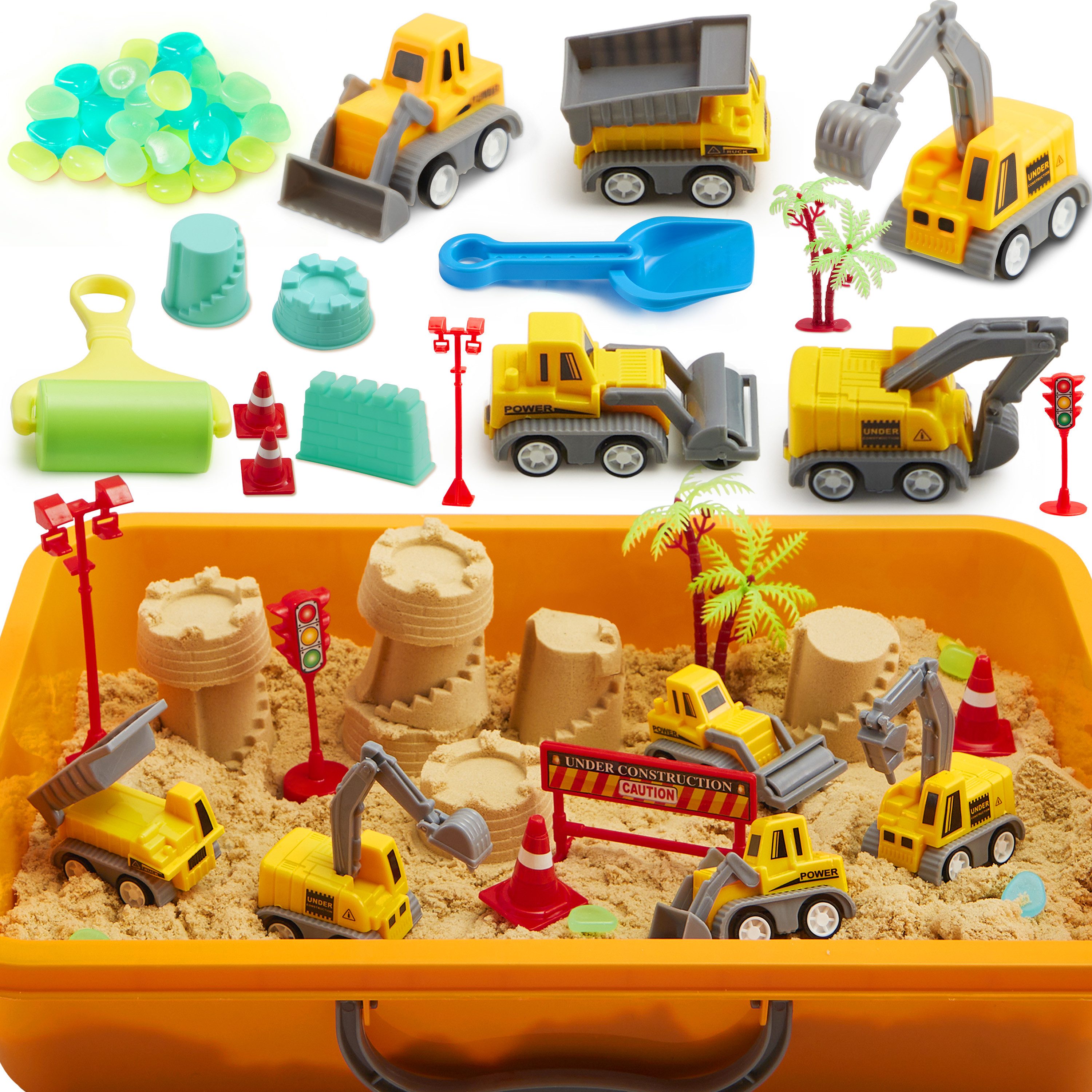 Klever Kits Sandform-Set Klever Kits Magic Sand Set Spielsand Baustelle Kinder Koffer Spielsand