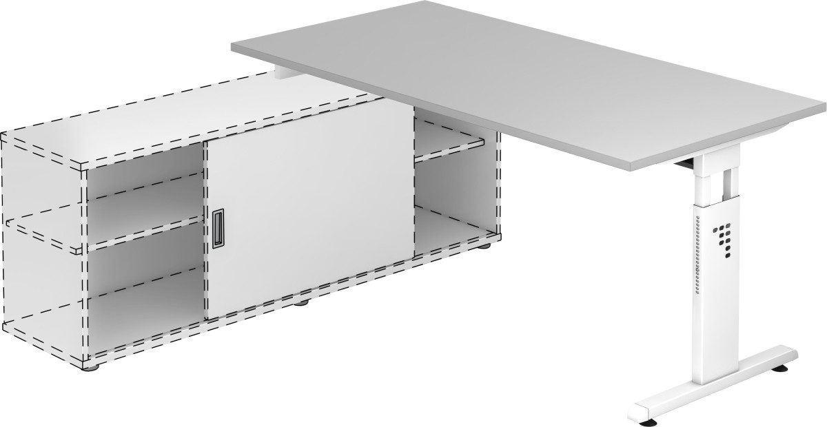 HAMMERBACHER Schreibtisch Anbauschreibtisch T-Fuß 160x80cm grau/weiß