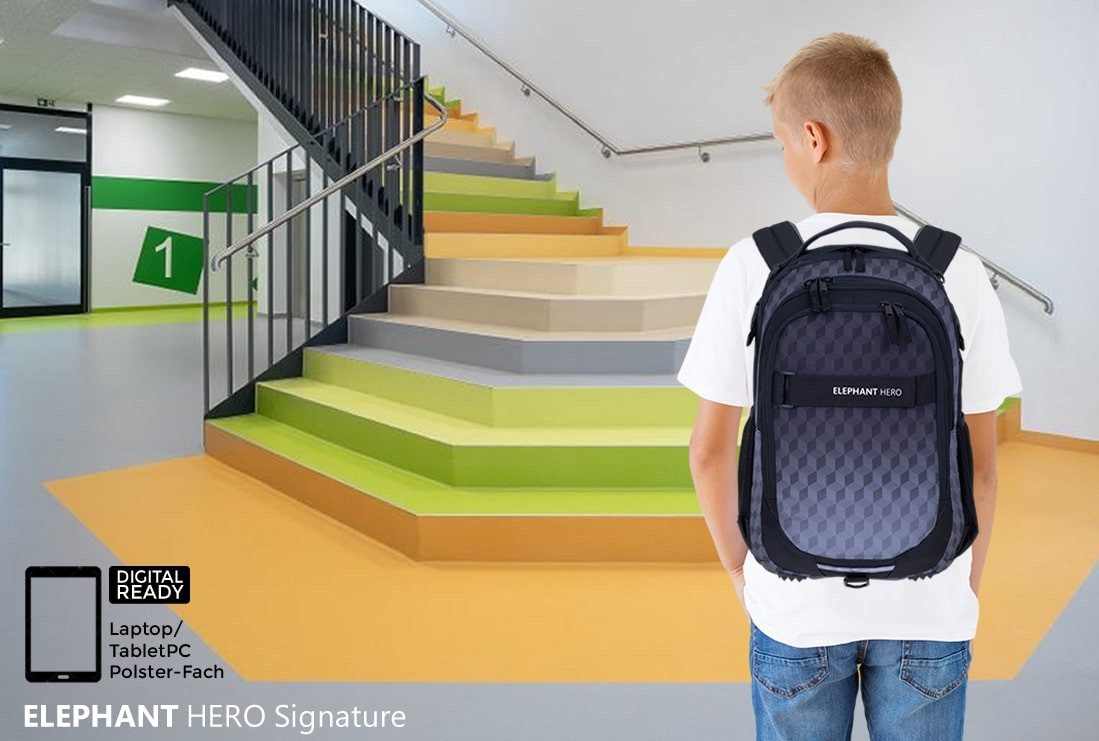 ELEPHANT Schulrucksack Hero Signature Schultasche (2 Teile Set), Rucksack + Mäppchen Box