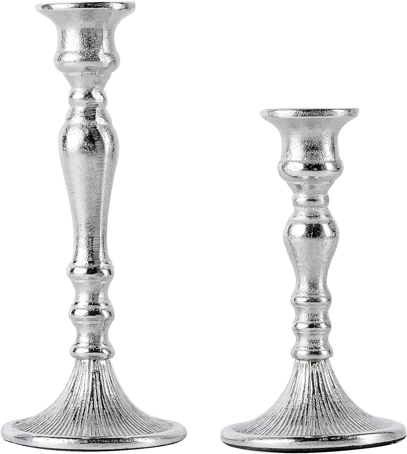 Kerzenständer 2er Set Kerzenständer Silber Deko Stabkerzen - H 19 und 25 cm