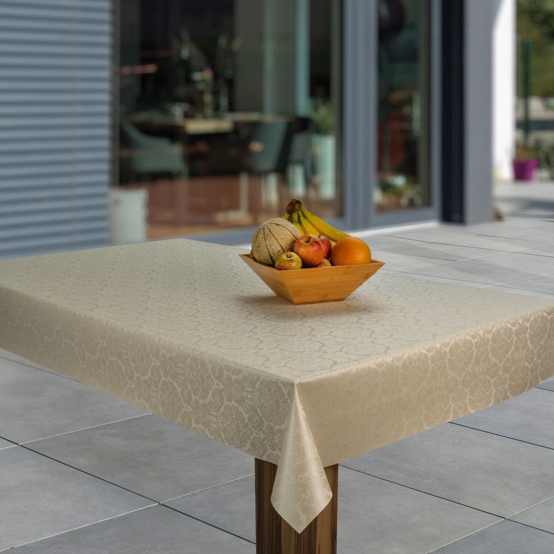 laro Tischdecke Wachstuch-Tischdecken Abwaschbar Geprägt Blumen Beige recht günstig online kaufen