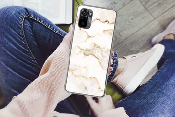 MuchoWow Handyhülle Marmor - Limette - Gold - Luxus - Marmoroptik - Weiß, Phone Case, Handyhülle Xiaomi Redmi Note 10, Silikon, Schutzhülle