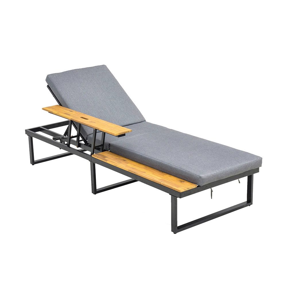 acamp Relaxliege Sonnenliege mit Polsterauflage, verstellbar, Stahl wetterfest, Ablage, Set 2 Teile, Gartenliege 200x75 cm, 8 cm Polster, Holzablage klappbar, R – Bild 4 von 5