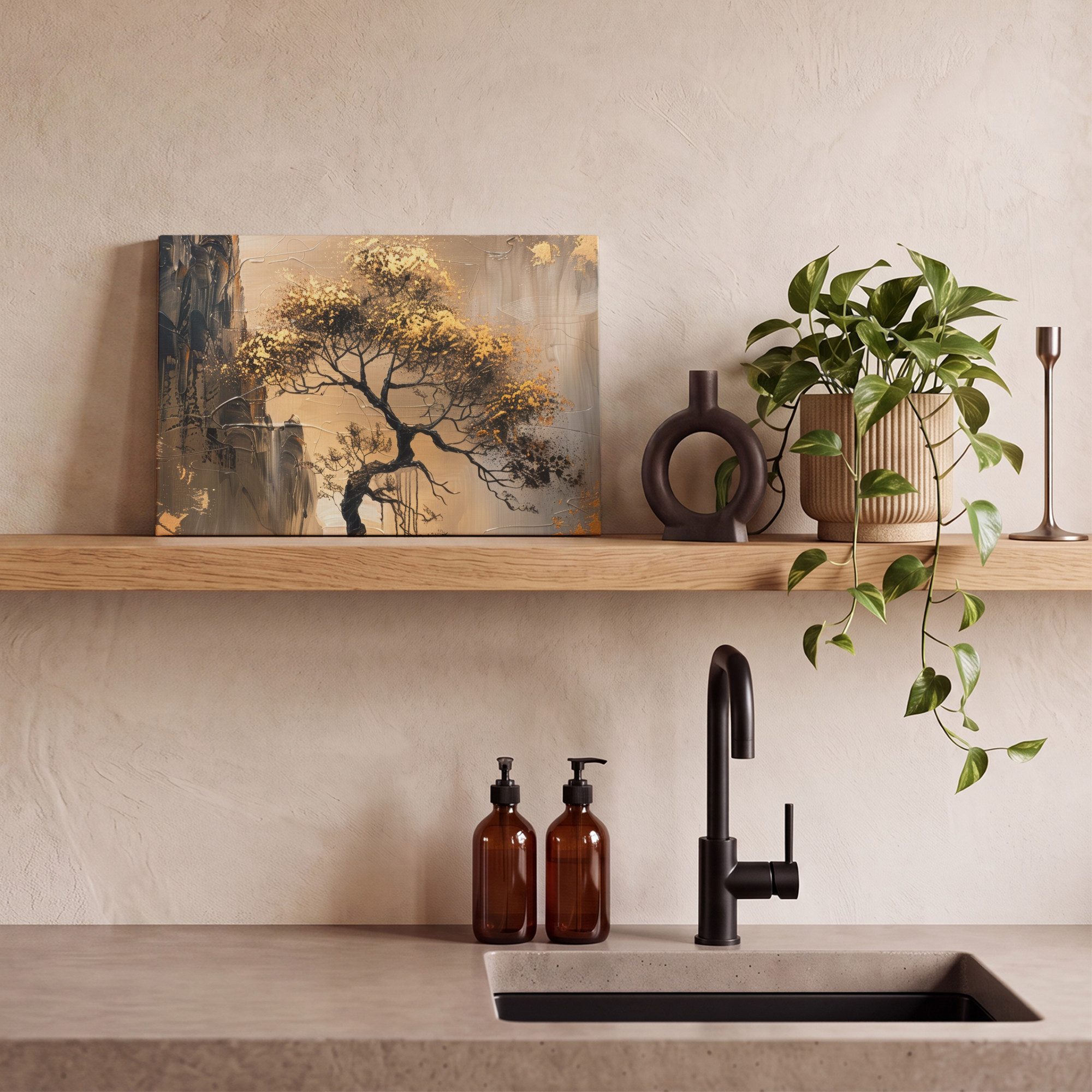 OneMillionCanvasses® Leinwandbild Baum - Gold - Landschaft - Farbe, Fotodruck (1 St), Leinwand Bilder Klein, Wand Dekoration Aesthetic 30x20 cm – Bild 5 von 5