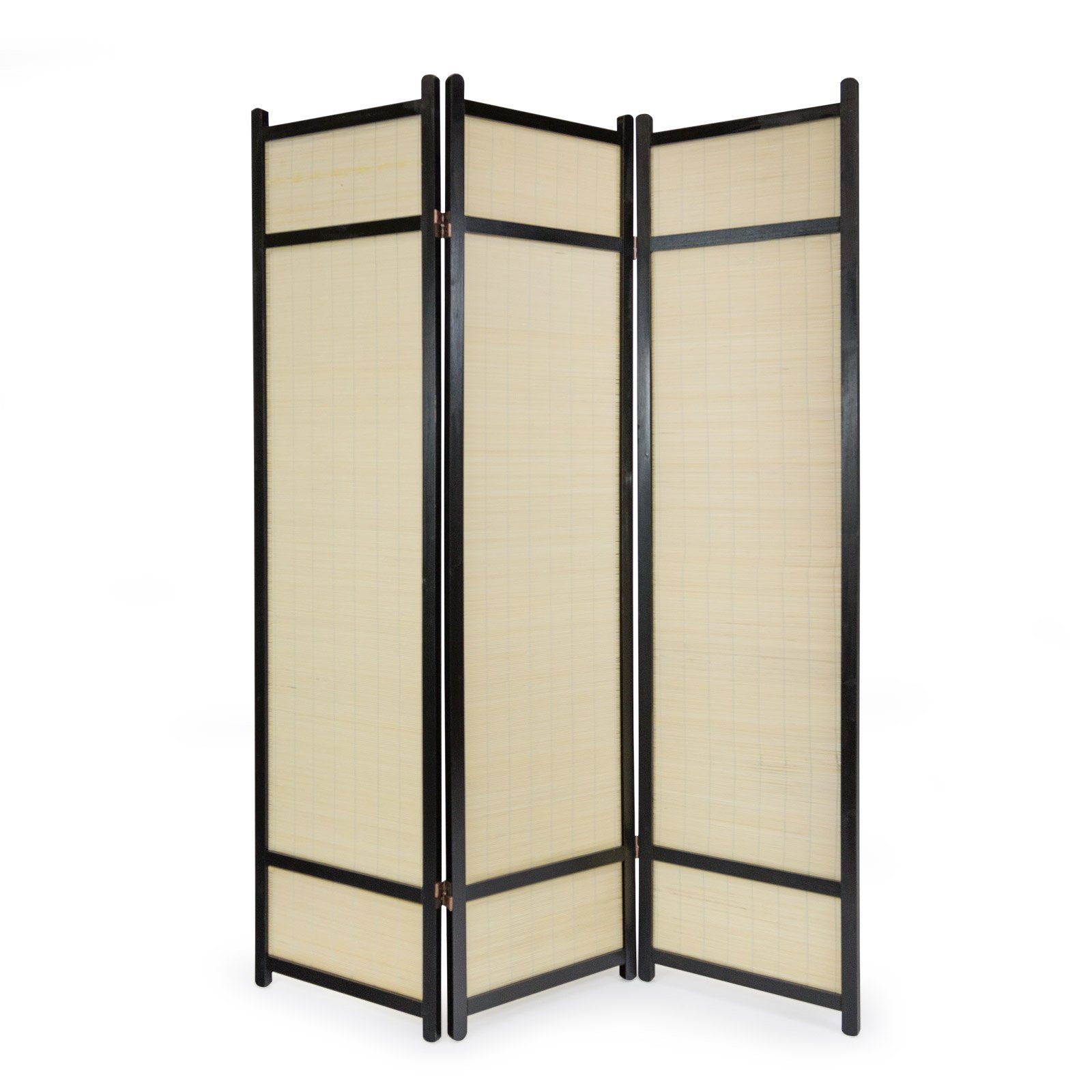 Homestyle4u Paravent Holz Paravent Raumteiler Trennwand Bambus schwarz Spanische Wand Sicht, 3-teilig