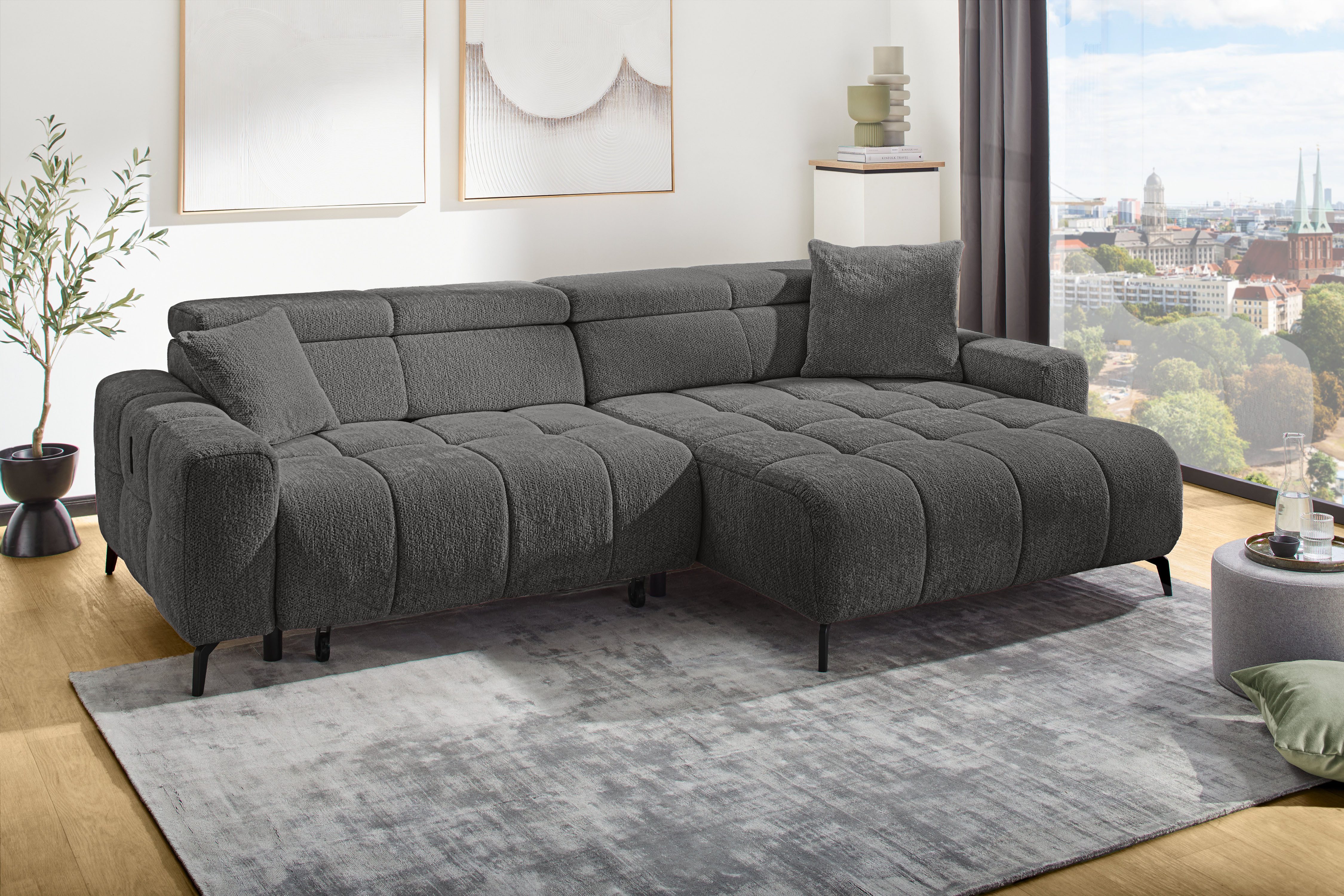 Jockenhöfer Gruppe Ecksofa Racer L-Form, B: 290 cm, 60 cm elektrische Sitztiefenverstellung, USB-Ports, Kopfstützen verstellbar, Zierkissen, bis 140 kg/Sitz