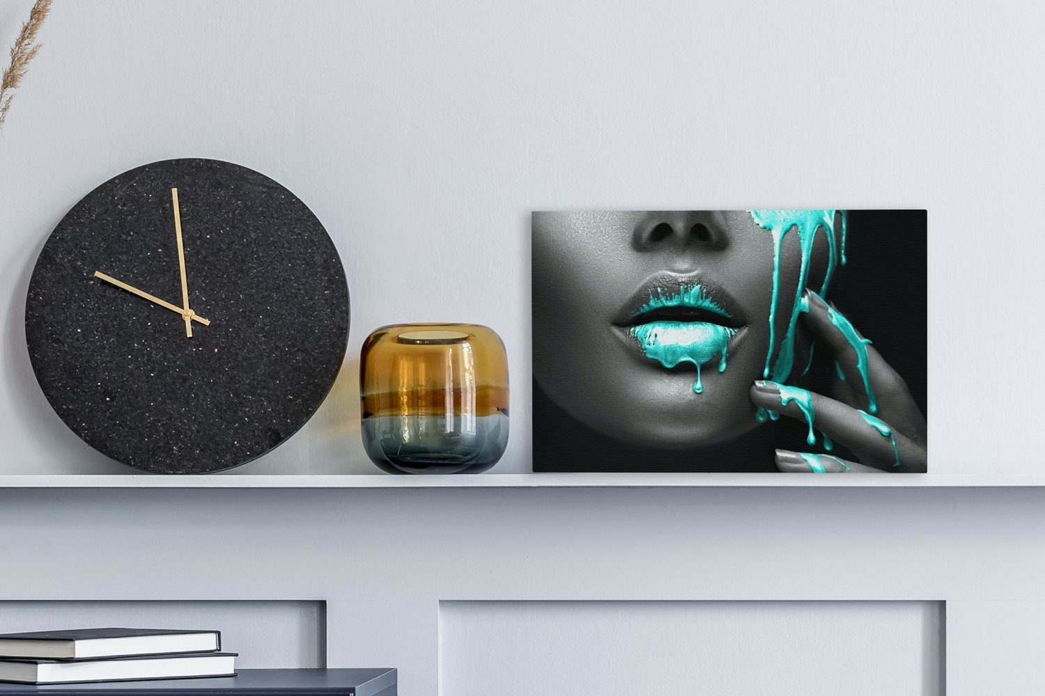 OneMillionCanvasses® Leinwandbild Lippen - Blau - Schwarz, Fotodruck (1 St) günstig online kaufen