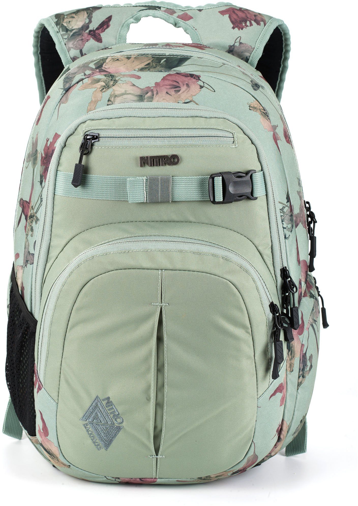 NITRO Schulrucksack Chase, Alltagsrucksack, Rucksack für Freizeit, Schule, Arbeit und Reise Dead Flower