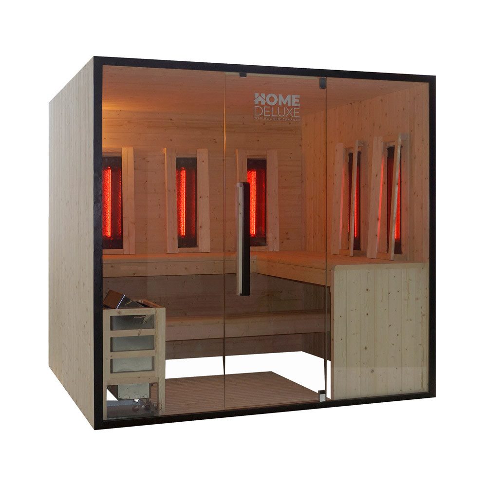HOME DELUXE Sauna Kombisauna - EVEREST, BxTxH: 200 x 200 x 190 cm, (inkl. 8 kW Saunaofen & 3x 400 W Infrarot-Vollspektrumstrahler) Kombination aus Sauna und Infrarotkabine, Hybridsauna