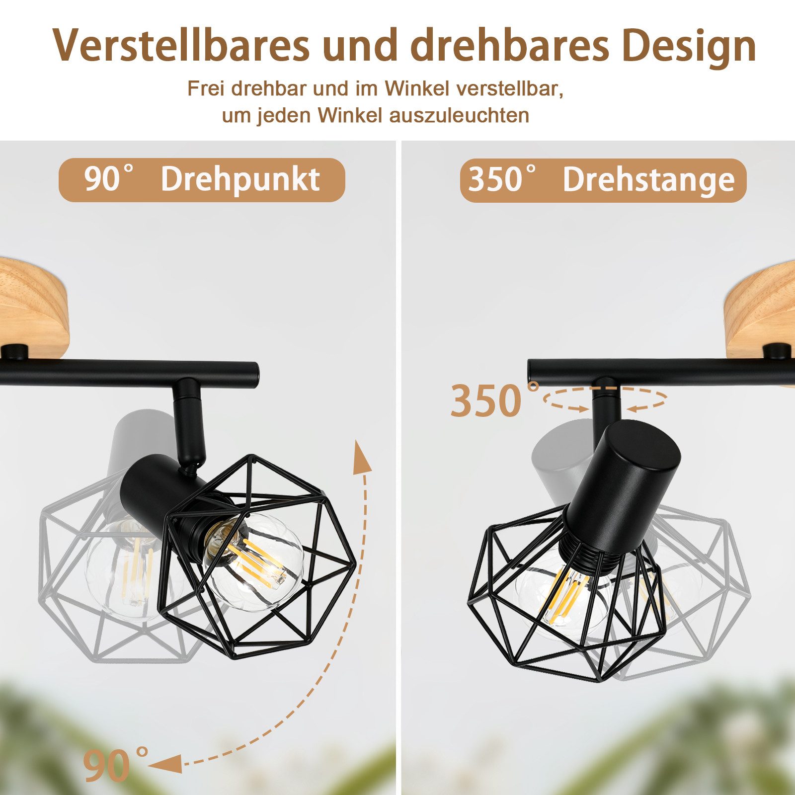 ZMH Deckenstrahler Zweiflammiger Deckenstrahler, 350°-Drehung, ohne Leuchtmittel, Zweiflammiger Deckenstrahler, schwarz, Industriestil, 350° drehbar.