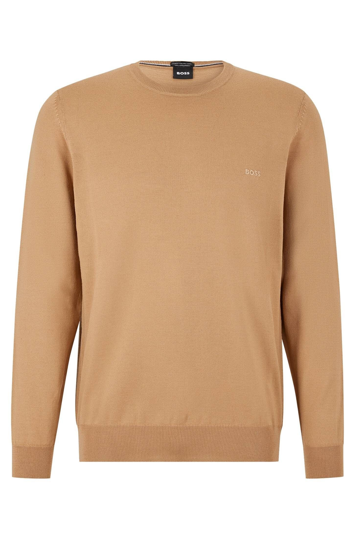 Herren (27) BOSS Schurwolle Strickpullover (1-tlg) Strickpullover aus beige BOTTO-L