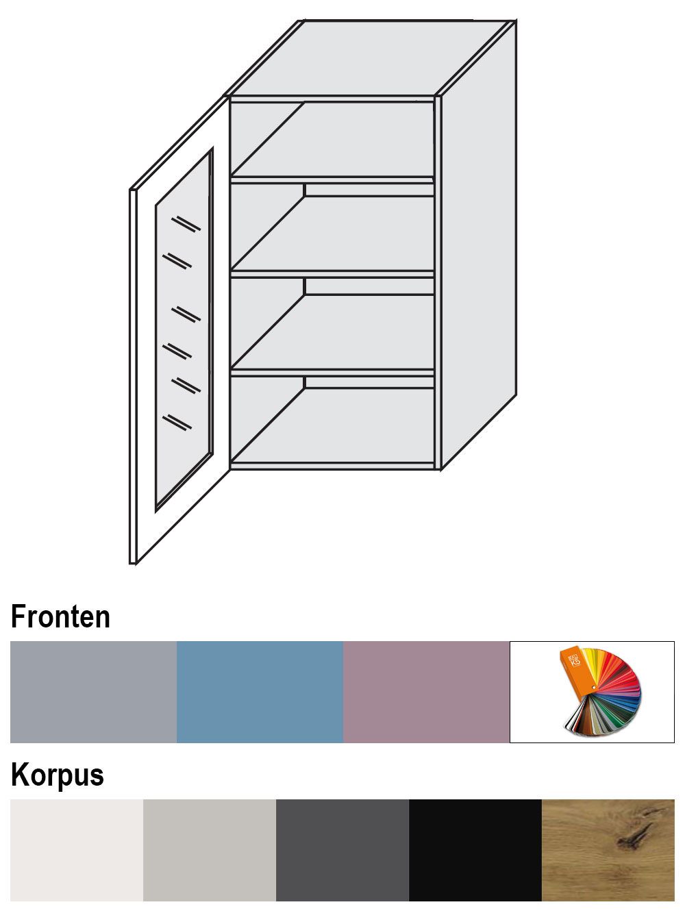 Feldmann-Wohnen Klapphängeschrank Bari (W4S/50, 1-türig, 3 Einlegeböden, 1-St., moderne Kassettenoptik, lackierte Fronten, 50x32,5x96cm) lava / RAL 4009 pastellviolett matt