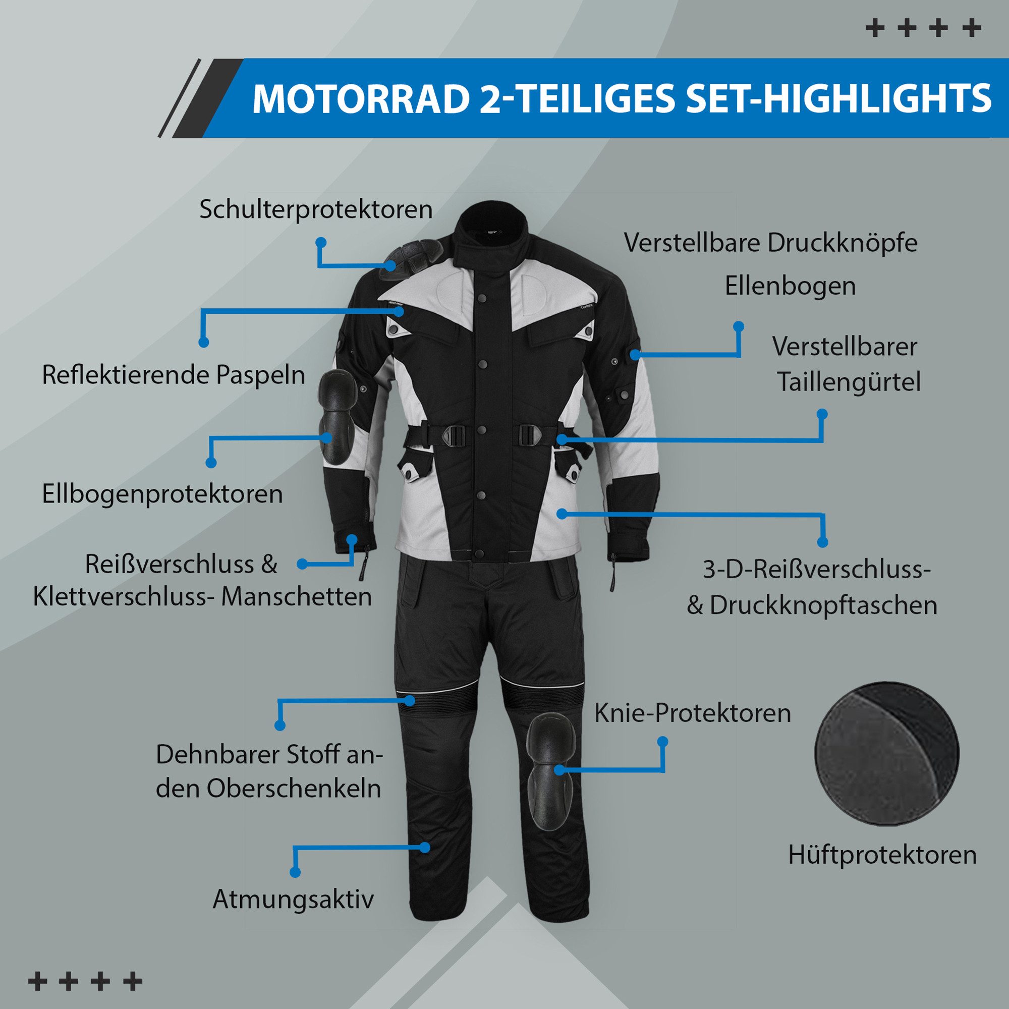 German Wear Motorradkombi GW302K (Spar-Set, 2-tlg., mit Protektoren, Motorradjacke & Motorradhose) 2-teiler Motorradjacke + Motorradhose – Bild 3 von 5