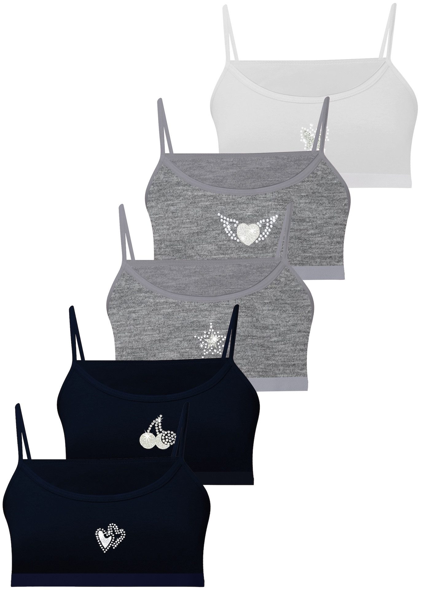LOREZA Bustier 5er Set Mädchen Bustier BH - Strass - Bunt (Set, 5-tlg., 5er-Pack)