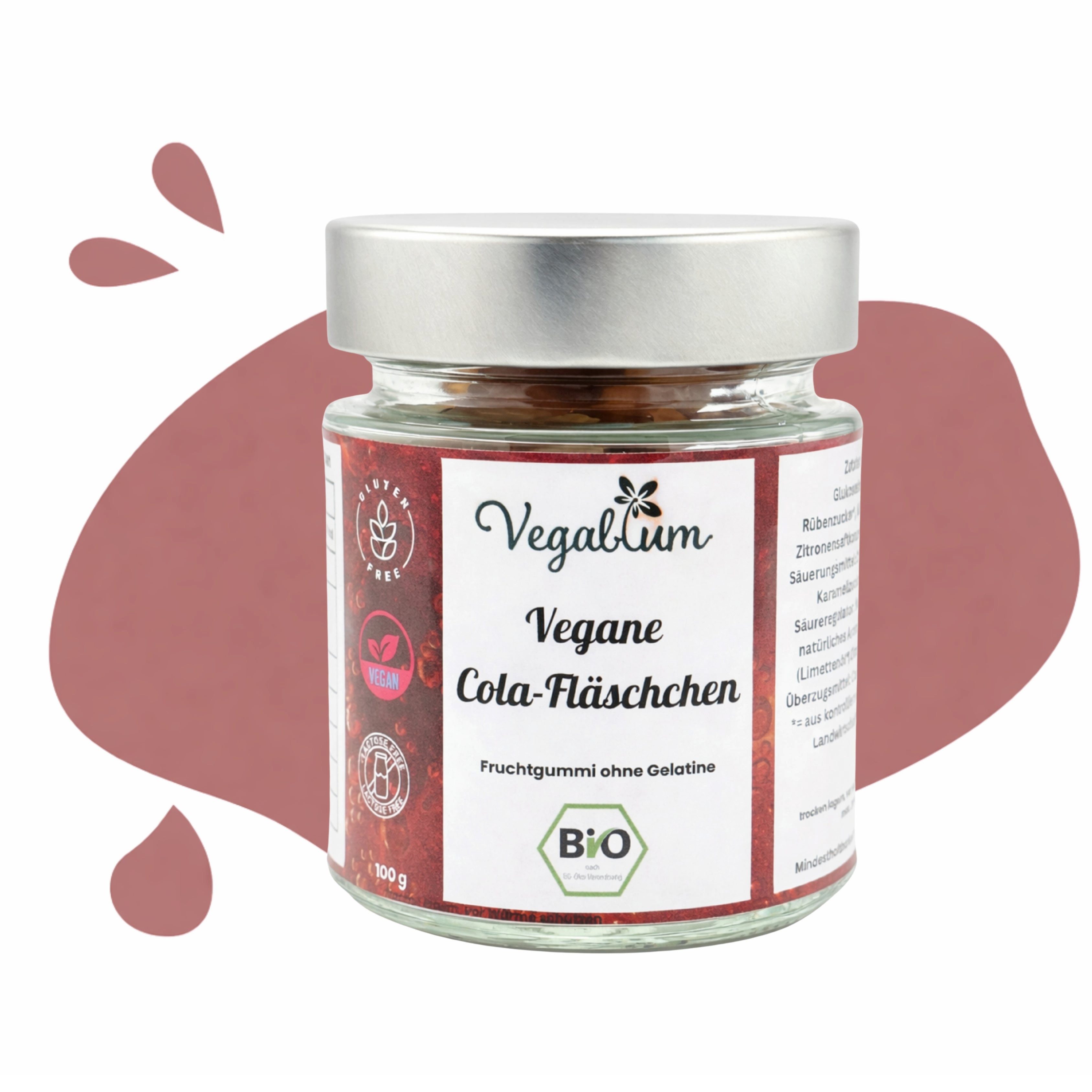 Vegablum Süßigkeit Bio Cola Fläschchen, veganes Fruchtgummi im Glas, 1 x 100,00 g, vegan, ohne Gelatine, Colageschmack