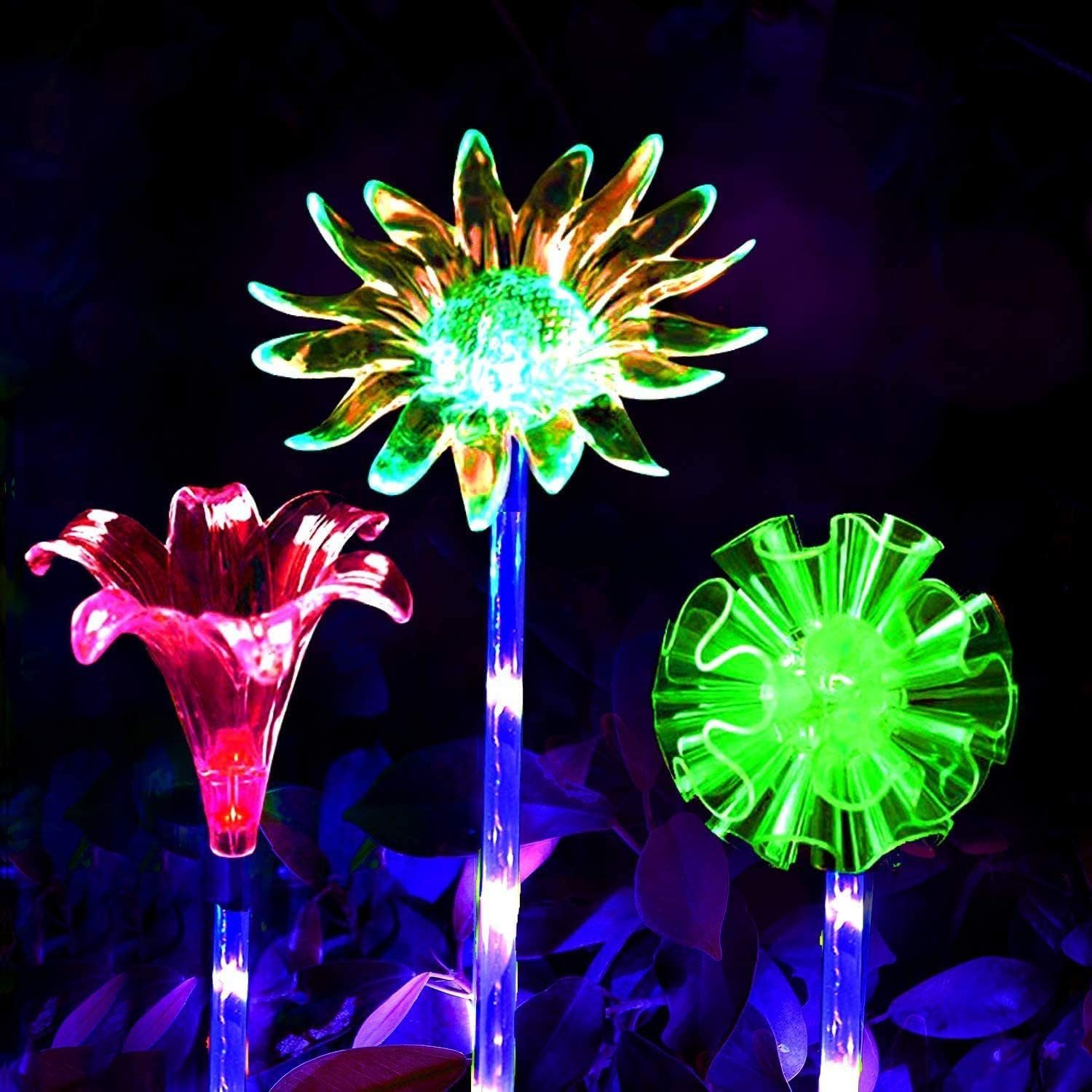 den Solarleuchten LED Sonnenblume Lilie Gartenleuchte Außenbereich GelldG für Löwenzahn 3er-Set