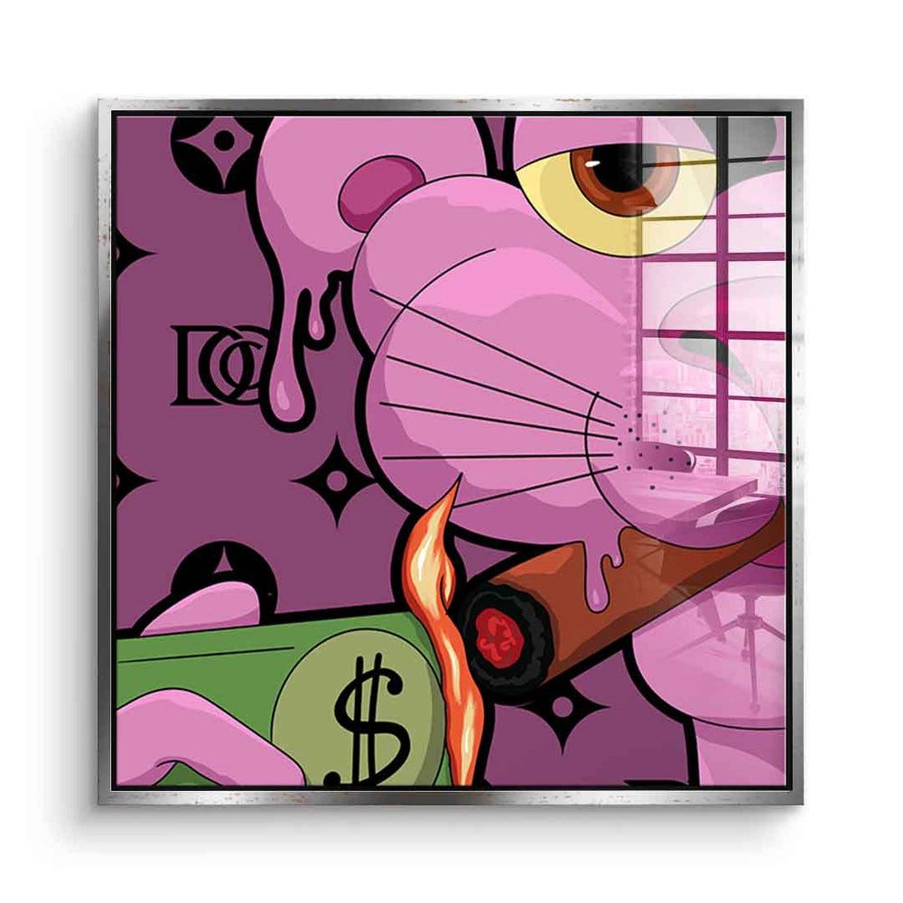 DOTCOMCANVAS® Acrylglasbild Melting Panther - Quadrat Edition - Acrylglas, Acrylglasbild Melting Pink Panther rosarot Wandbild Kunstdruck