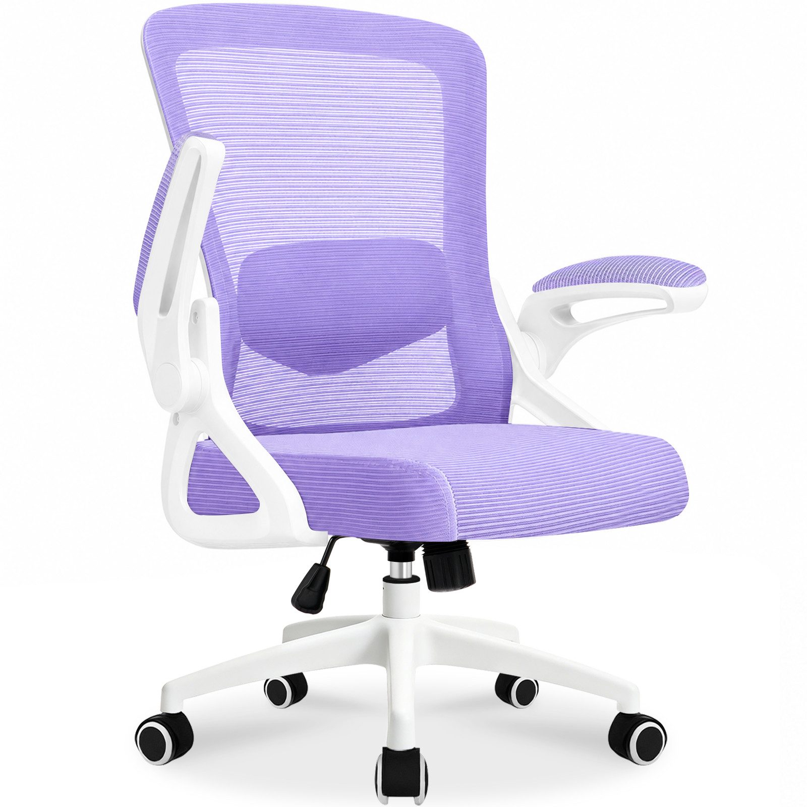 Hoolamyie Bürostuhl Schreibtischstuhl mit Lendenstütze,Bürostuhl mit klappbaren Armlehnen (Homeoffice Stuhl,Bürostuhl ergonomisch,Ergonomischer Drehstuhl mit gepolsterten Klapparmlehnen, leisen Rollen & Höhenverstellung), Atmungsaktiver Mesh-Rücken, Lendenstütze, Wippfunktion, platzsparend