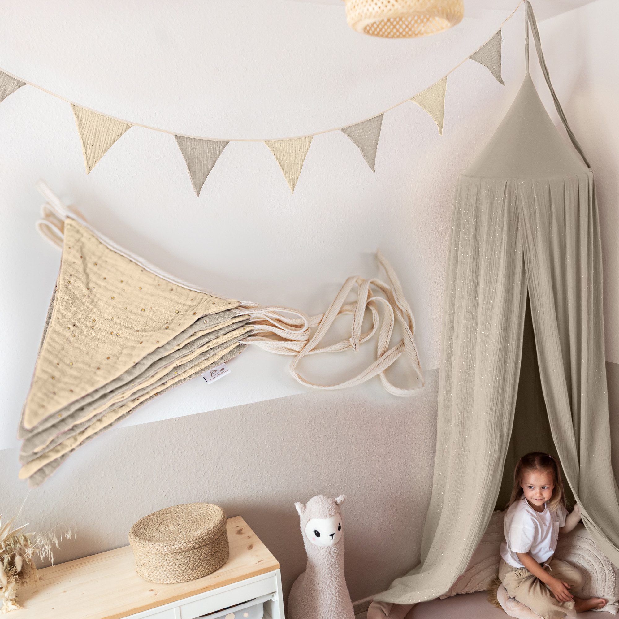lilimaus Wimpelkette Sternenkette für Kinderzimmer - handgenähte Stoff-Girlande, handgefertigte Stoff-Girlande ca. 300 cm - Wimpel oder Sterne