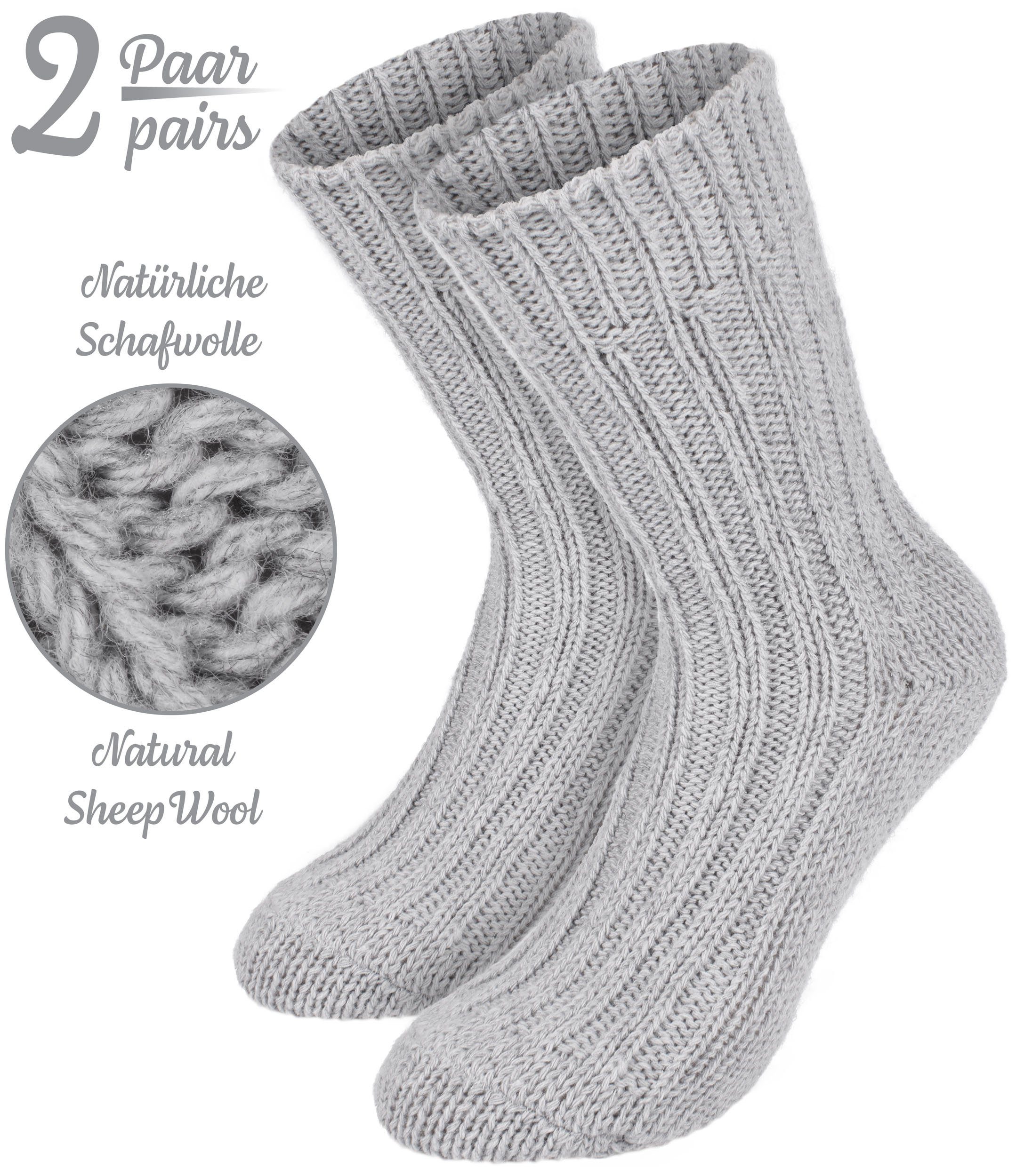 BRUBAKER Socken Wollsocken - Wintersocken für Damen und Herren - Warm und Flauschig (2-Paar) Stricksocken Set mit Schafwolle - Winter Thermosocken – Bild 2 von 5